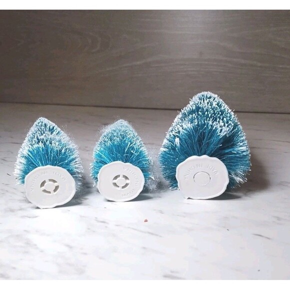 Vintage White/Green Wire Bottle Brush Trees Set 5 Christmas Wood/Plastic Bases - Picture 4 of 7